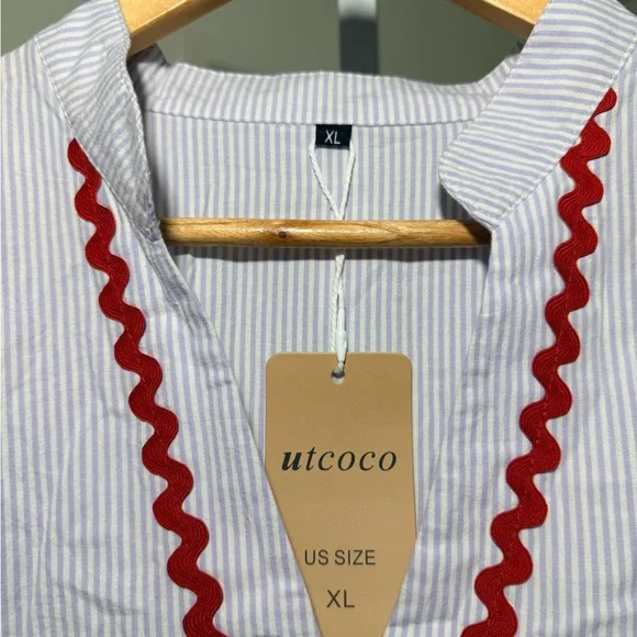 utcoco Summer Beach Boho Striped Flutter 3/4 Sleeve A Line Flowy Long Dress. - Picture 8 of 15